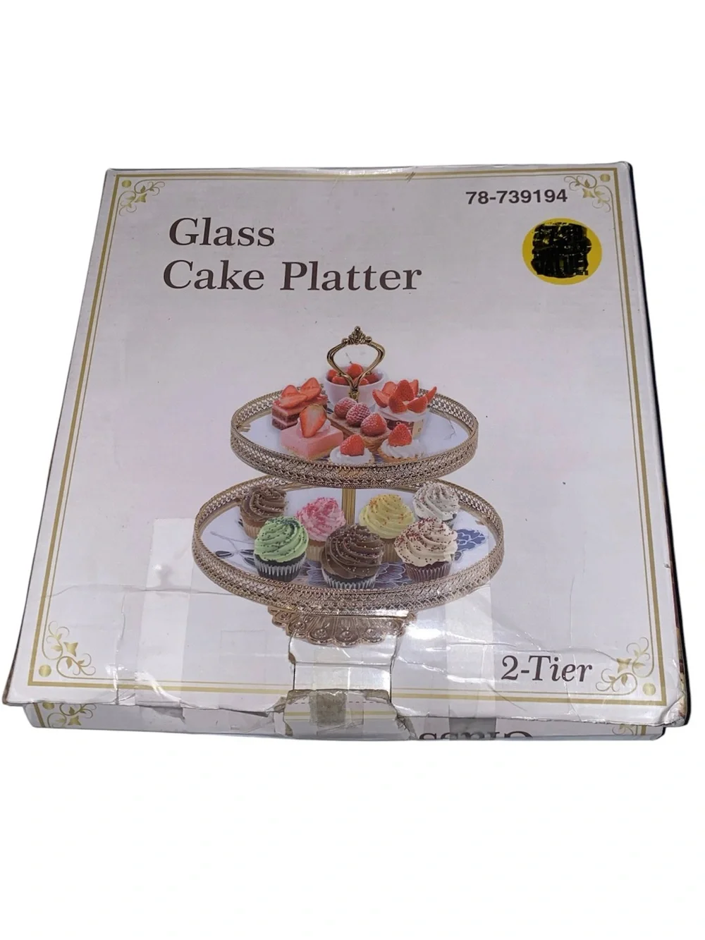 NWT’s 2-Tiered Glass Cake / Cupcakes Platter - Gold Tone Trimming - Picture 2 of 5